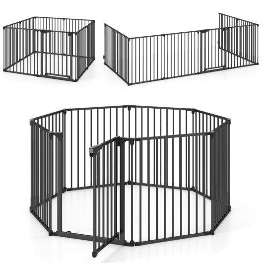 8-Panel Extra Wide Baby Gate Adjustable Pet Safety Fence with Auto-close Door-Black