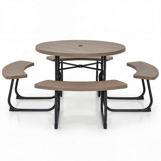 8-Person Outdoor Picnic Table and Bench Set with Umbrella Hole-Rustic Brown
