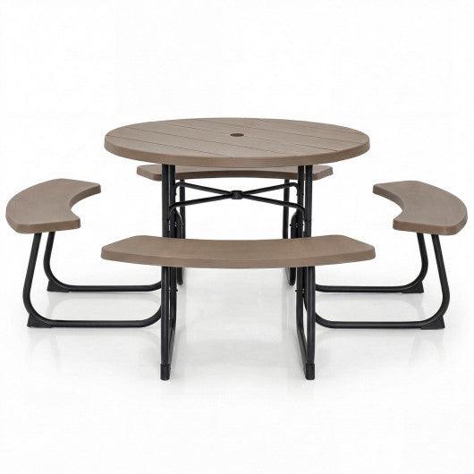 8-Person Outdoor Picnic Table and Bench Set with Umbrella Hole-Rustic Brown