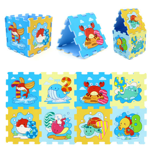 8-Piece Educational Interlocking Baby Play Mat with Animals and Numbers