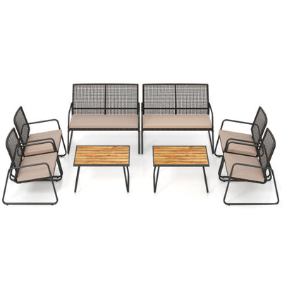 8 Pieces Patio Furniture Set with Acacia Wood Coffee Table and Zippered Cushions-Yellow