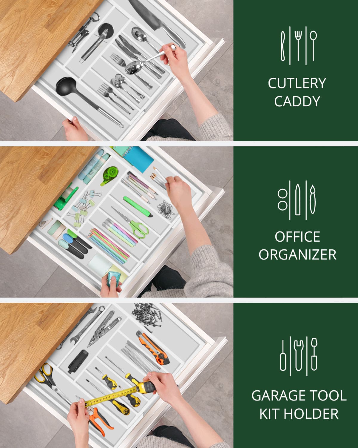 Silverware Drawer Organizer, White (9 Slots)