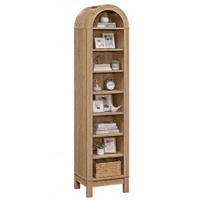 8-Tier Modern Arch Bookshelf with 3 Adjustable Shelves-Natural