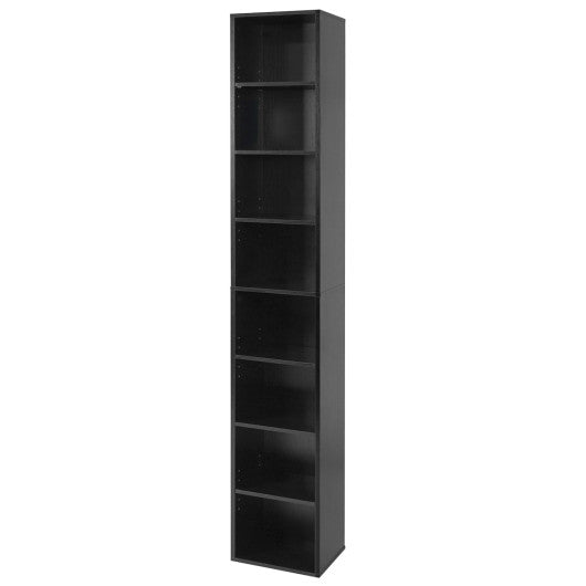 8-Tier Narrow Bookshelf with 4 Adjustable Shelves and Storage Cubes-Black