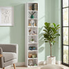 8-Tier Narrow Bookshelf with 4 Adjustable Shelves and Storage Cubes-White