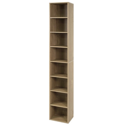 8-Tier Narrow Bookshelf with 4 Adjustable Shelves and Storage Cubes-Natural