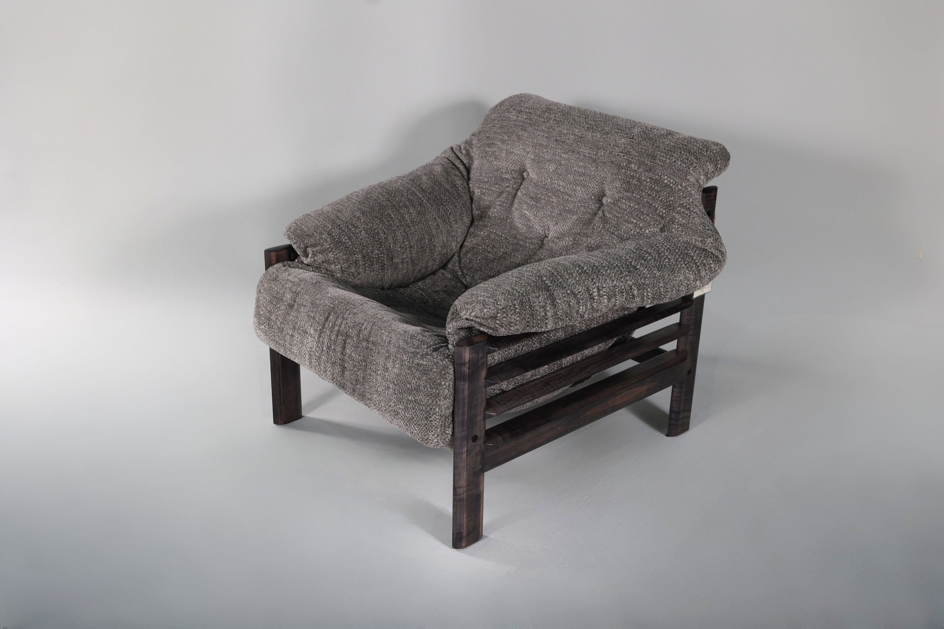 Chair & Ottoman – Taye with Tiger Maple Arms (Grey)