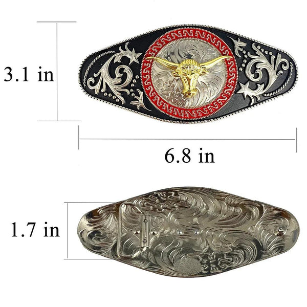 TOPACC Norse Viking Punk Rodeo Longhorn Bull Engraved Flower Belt Buckle - Gifts for You 'n Me
