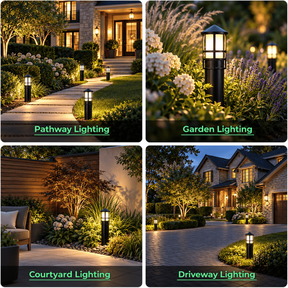 ALP56 4W 12V AC/DC Low Voltage Cast Aluminum LED Bollard Pathway Lights Package – Outdoor Landscape Walkway & Garden Lighting