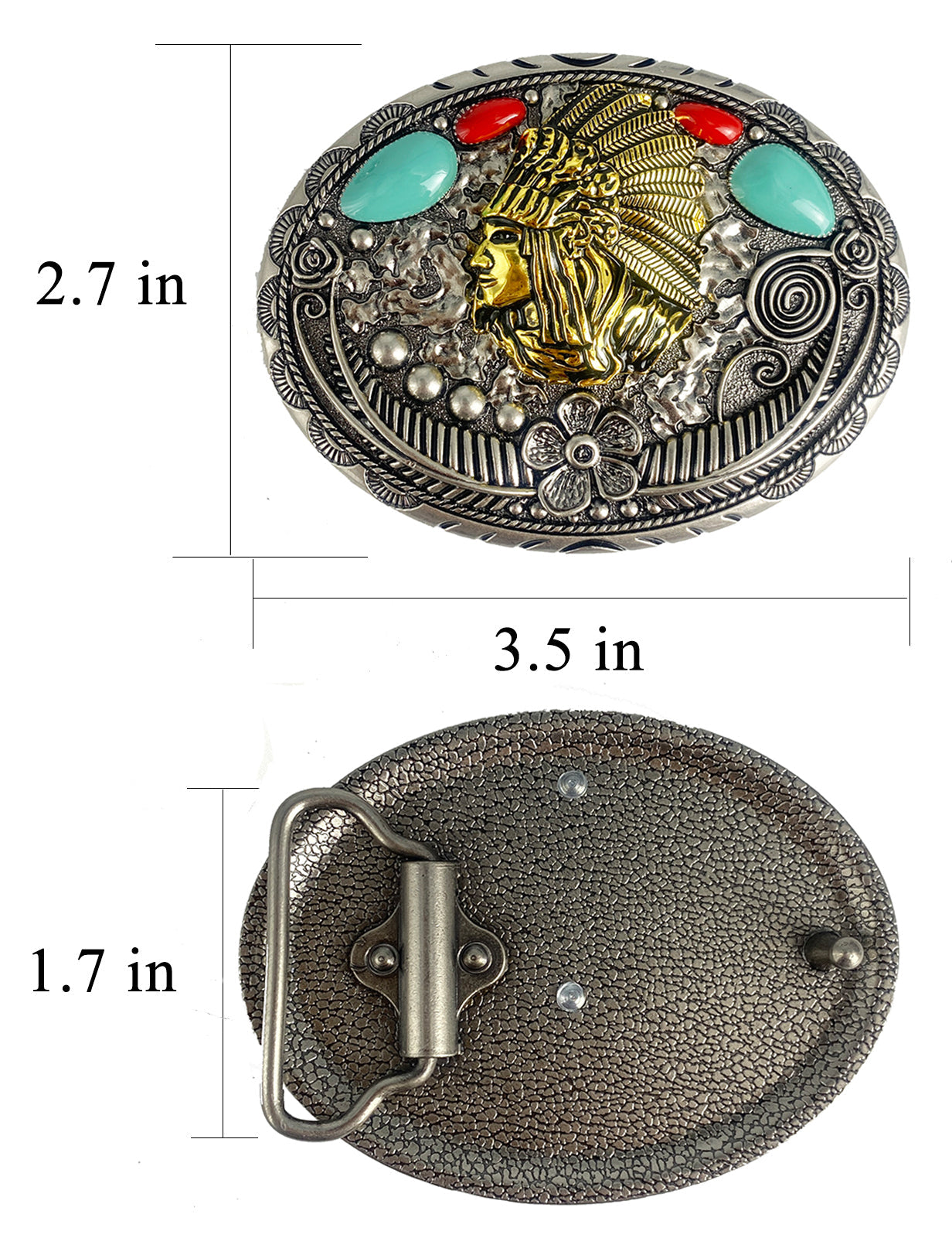 TOPACC Turquoise Indians Belt Buckle