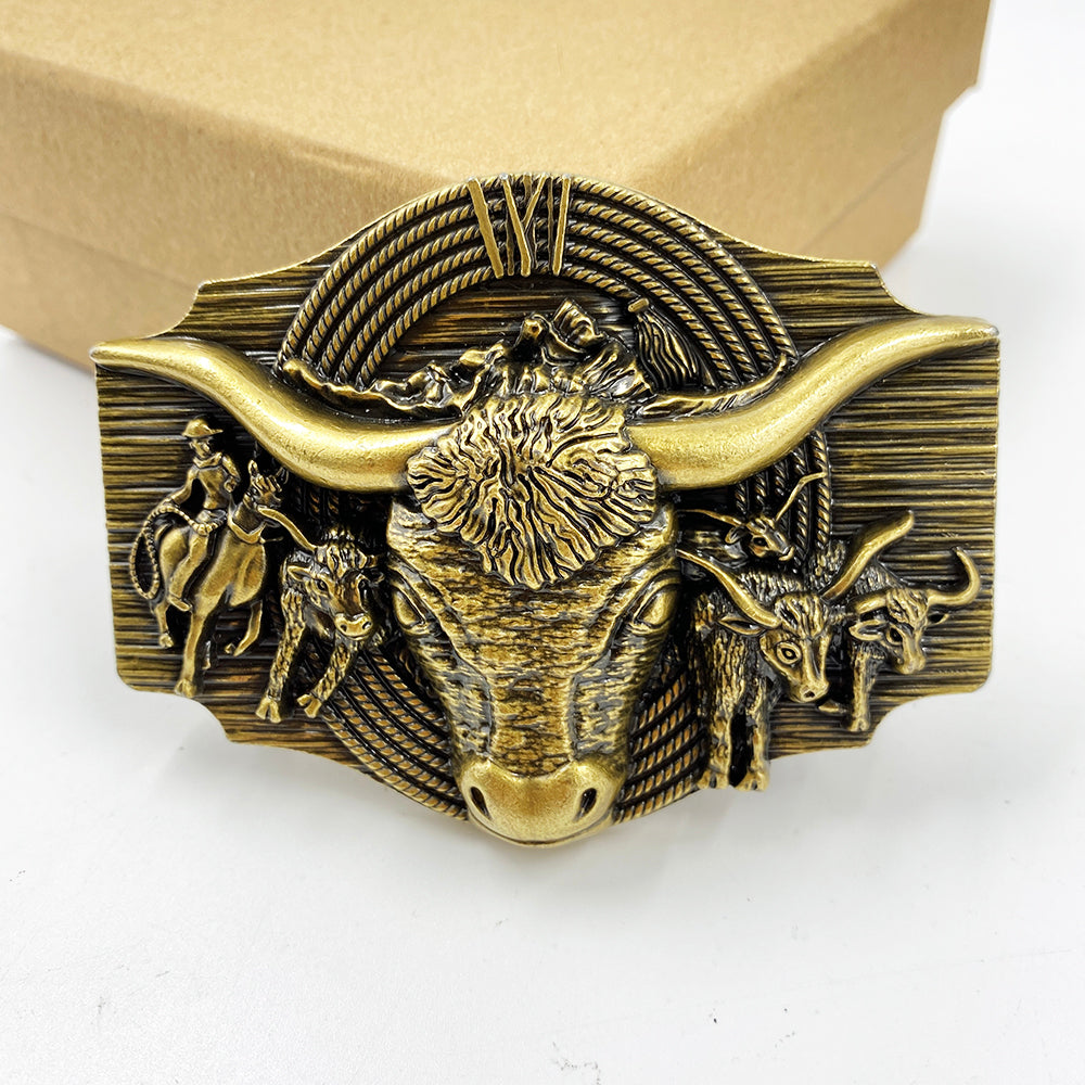 TOPACC Western Longhorn Cow Belt Buckle Horseback Riding Copper/Bronze