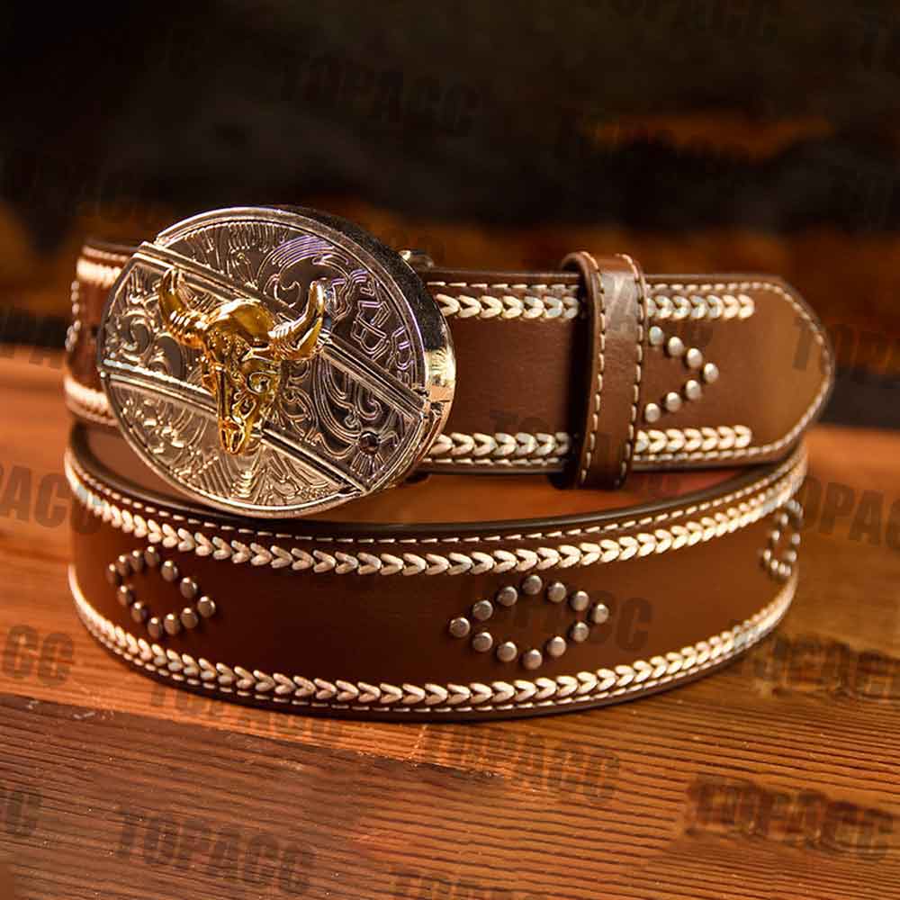 Leather Vintage belt with two-tone buckle