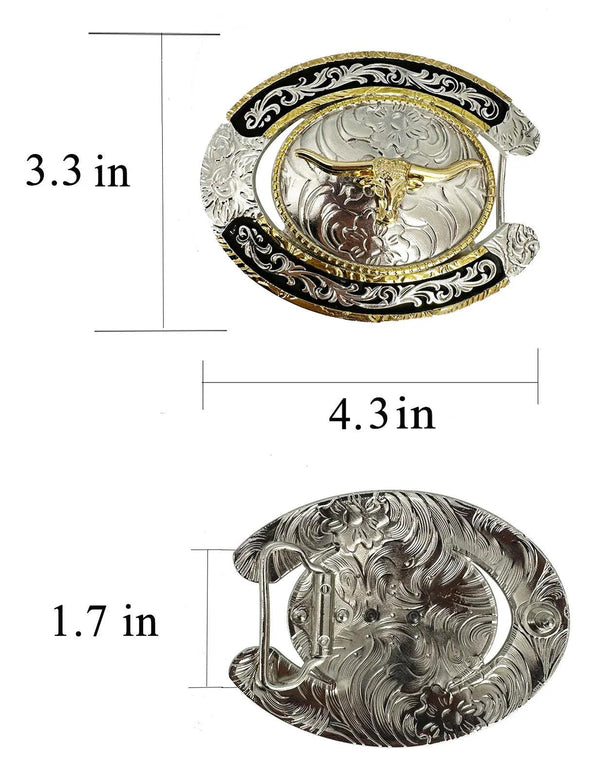 TOPACC Two Tone Horseshoe Longhorn Bull Buckle - Gifts for You 'n Me
