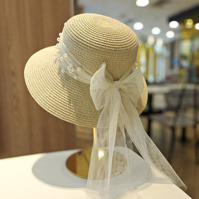 Modern Summer Sun Hat Charming White Bow Design Hat Sun Visor Women's Sun Hat Beach Hat Straw Sun Hat UV Protect Hats For Beach Women's Summer Outdoor Lightweight Hats Vintage Summer Hat