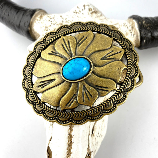 TOPACC Western Turquoise Belts - Turquoise Flower Belt Buckle Copper/Bronze - Gifts for You 'n Me