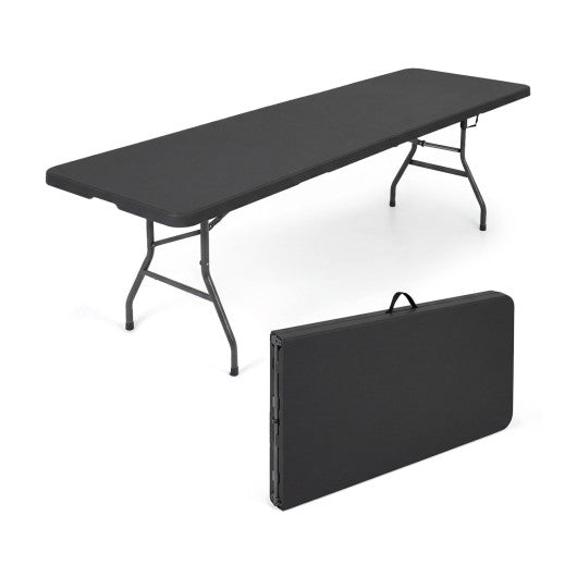 8 ft Portable Folding Table 350 LBS Fold-in-Half Table with HDPE Tabletop-Black