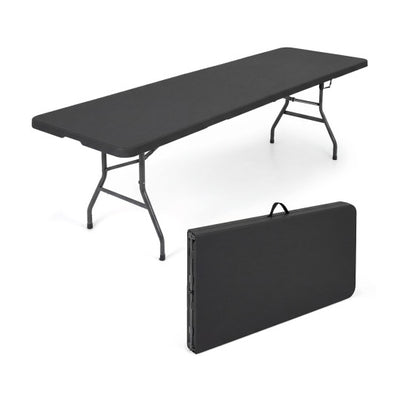 8 ft Portable Folding Table 350 LBS Fold-in-Half Table with HDPE Tabletop-Black