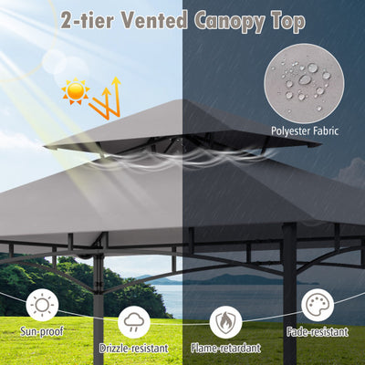 8 x 5 Feet Outdoor Grill Gazebo with 2 Side Shelves and 10 Hooks-Gray