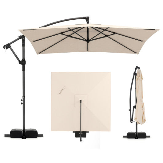 8 x 8 FT Offset Cantilever Patio Umbrella Square Hanging Outdoor Market Umbrella with 360° Rotation-Beige