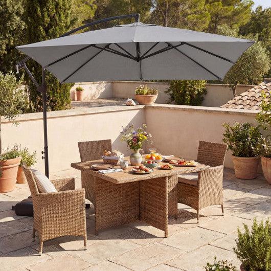 8 x 8 FT Offset Cantilever Patio Umbrella Square Hanging Outdoor Market Umbrella with 360° Rotation-Gray