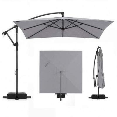 8 x 8 FT Offset Cantilever Patio Umbrella Square Hanging Outdoor Market Umbrella with 360° Rotation-Gray