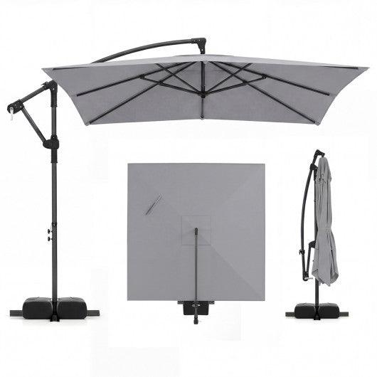 8 x 8 FT Offset Cantilever Patio Umbrella Square Hanging Outdoor Market Umbrella with 360° Rotation-Gray