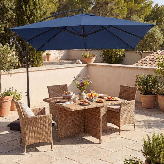 8 x 8 FT Offset Cantilever Patio Umbrella Square Hanging Outdoor Market Umbrella with 360° Rotation-Navy