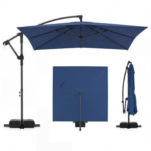 8 x 8 FT Offset Cantilever Patio Umbrella Square Hanging Outdoor Market Umbrella with 360° Rotation-Navy