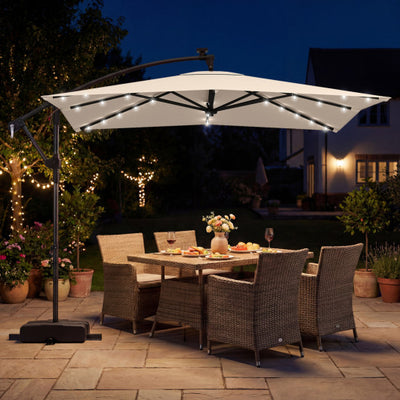 8 x 8 Square FT Solar LED Offset Cantilever Patio Umbrella with 360° Rotation-Beige