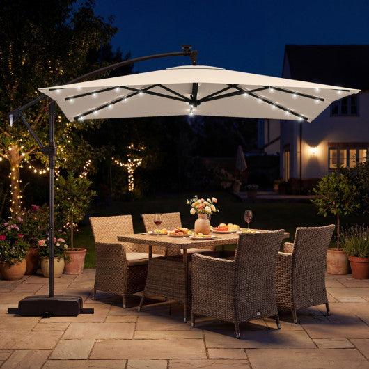 8 x 8 Square FT Solar LED Offset Cantilever Patio Umbrella with 360° Rotation-Beige
