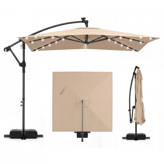 8 x 8 Square FT Solar LED Offset Cantilever Patio Umbrella with 360° Rotation-Rustic Brown