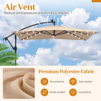 8 x 8 Square FT Solar LED Offset Cantilever Patio Umbrella with 360° Rotation-Rustic Brown