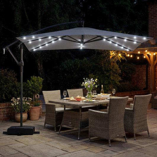 8 x 8 Square FT Solar LED Offset Cantilever Patio Umbrella with 360° Rotation-Gray