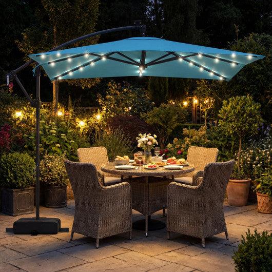8 x 8 Square FT Solar LED Offset Cantilever Patio Umbrella with 360° Rotation-Turquoise