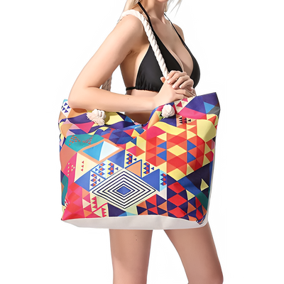 Boho Style Geometry Large Capacity Women Handbags Multifunctional Handbags Shoulder Tote Bags Swimming Storage Bag Beach Bag