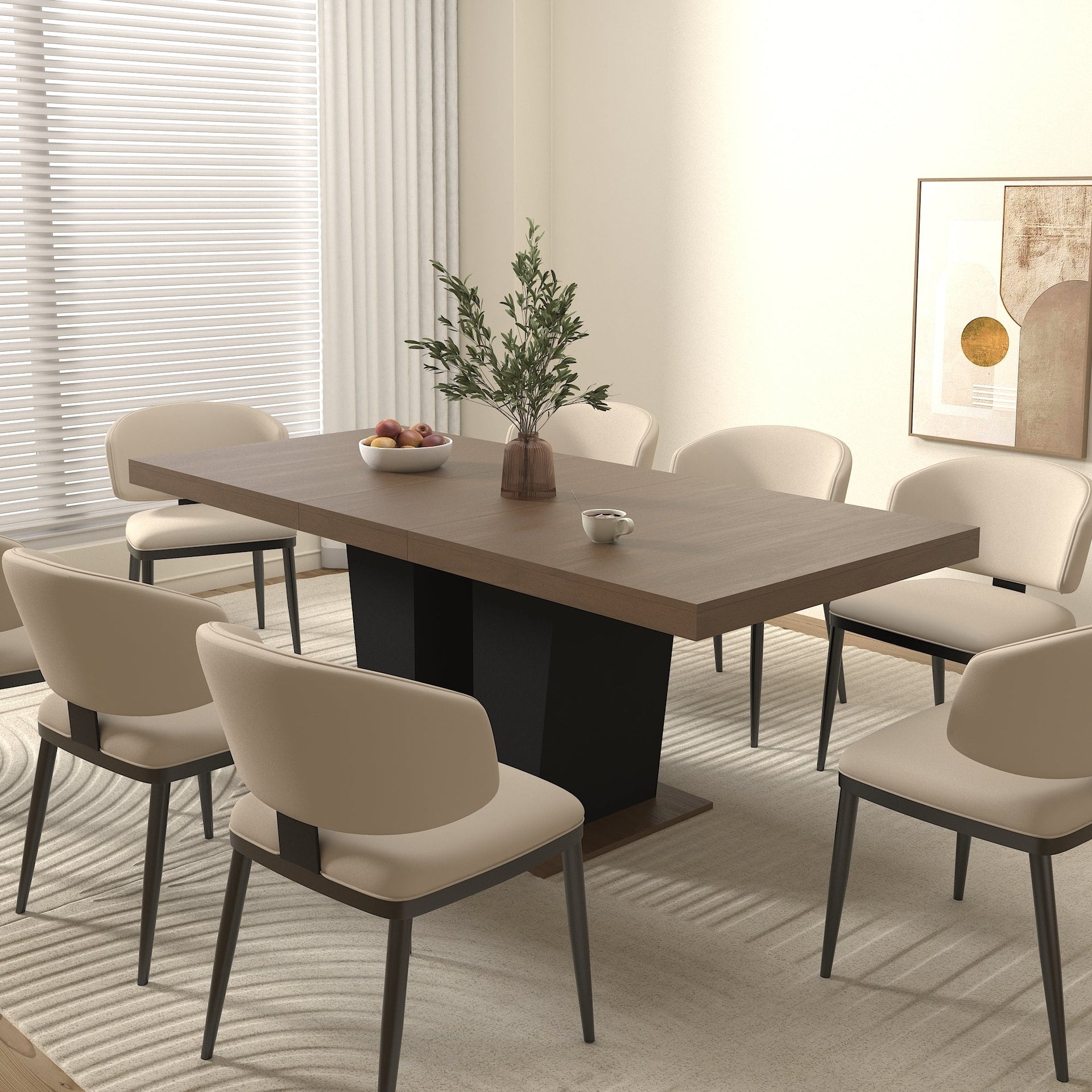 Beige and Brown Extendable Dining Table