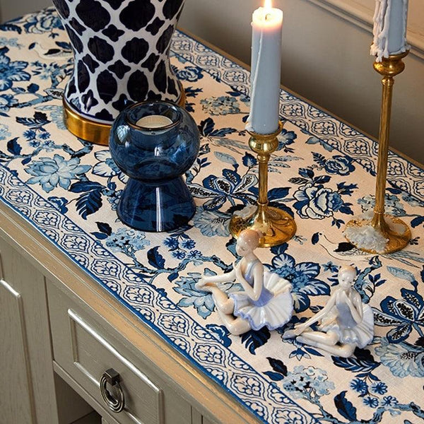 The Indigo Current: Modern Blue & White Table Runner