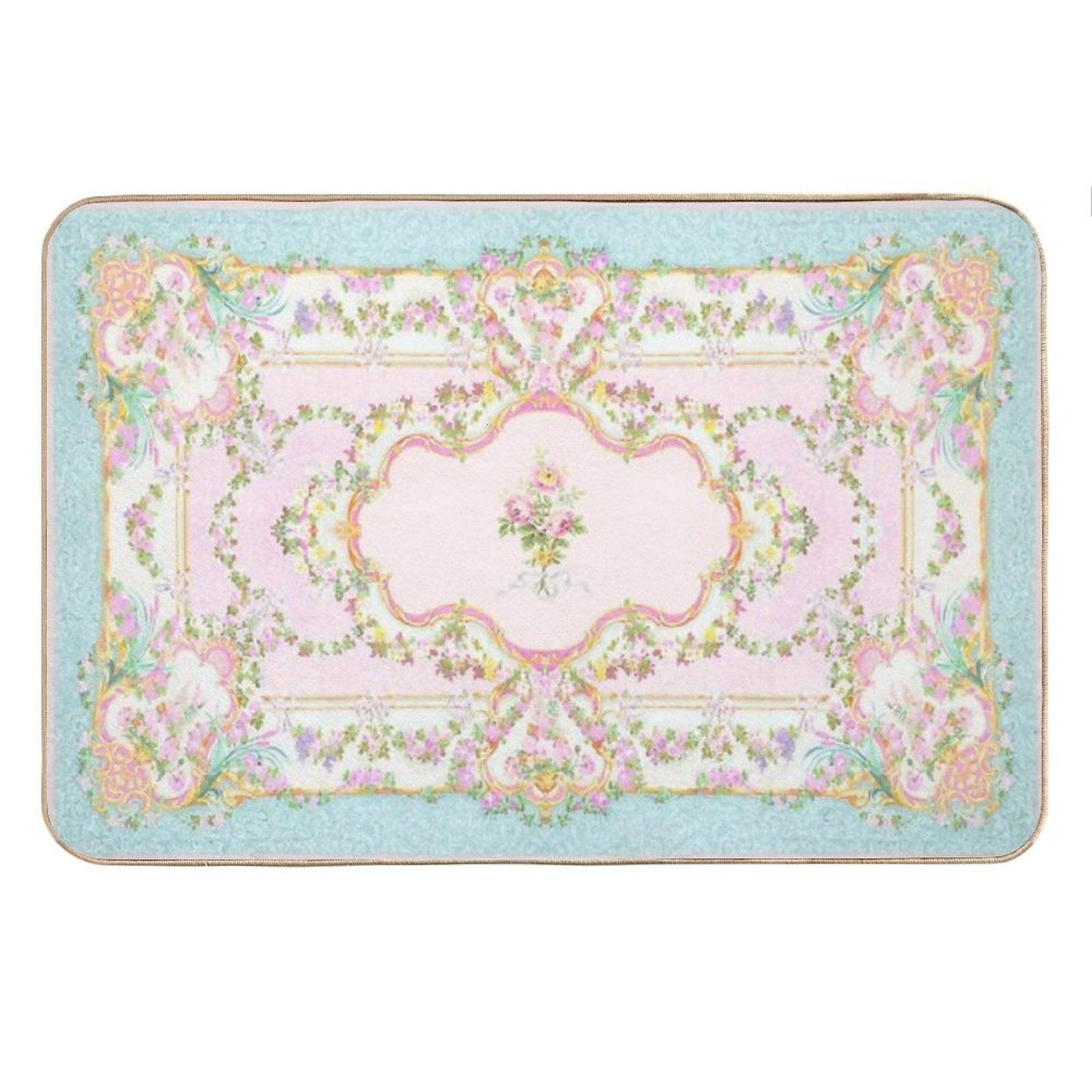 French Rococo Floral Watercolor Panel Bath Mat