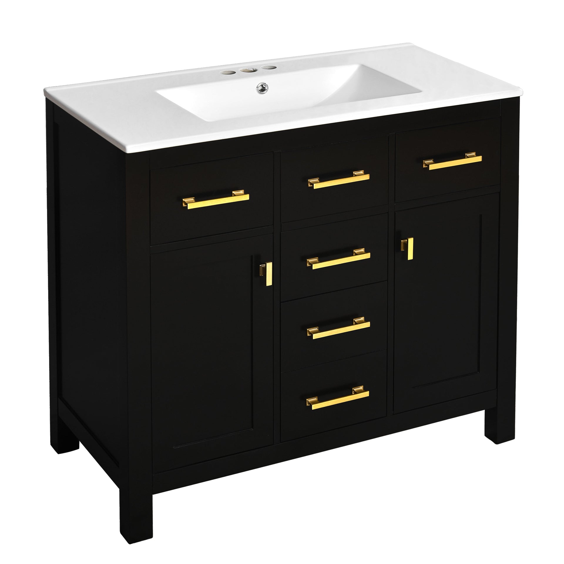 Modern Freestanding Bathroom Vanity Set with Drawers & Storage Cabinet, Solid Wood Frame
