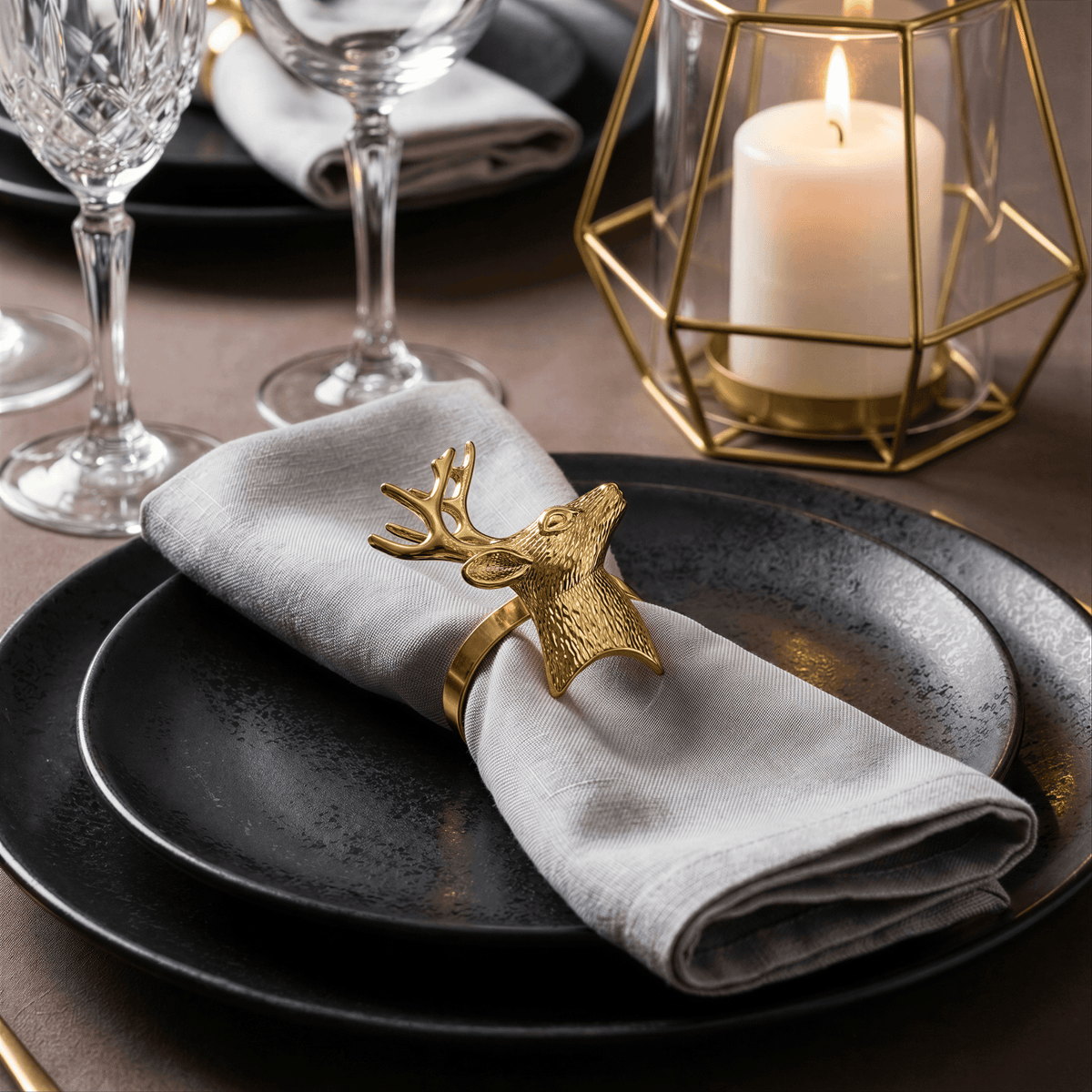 Gold Reindeer Napkin Rings – Festive Charm