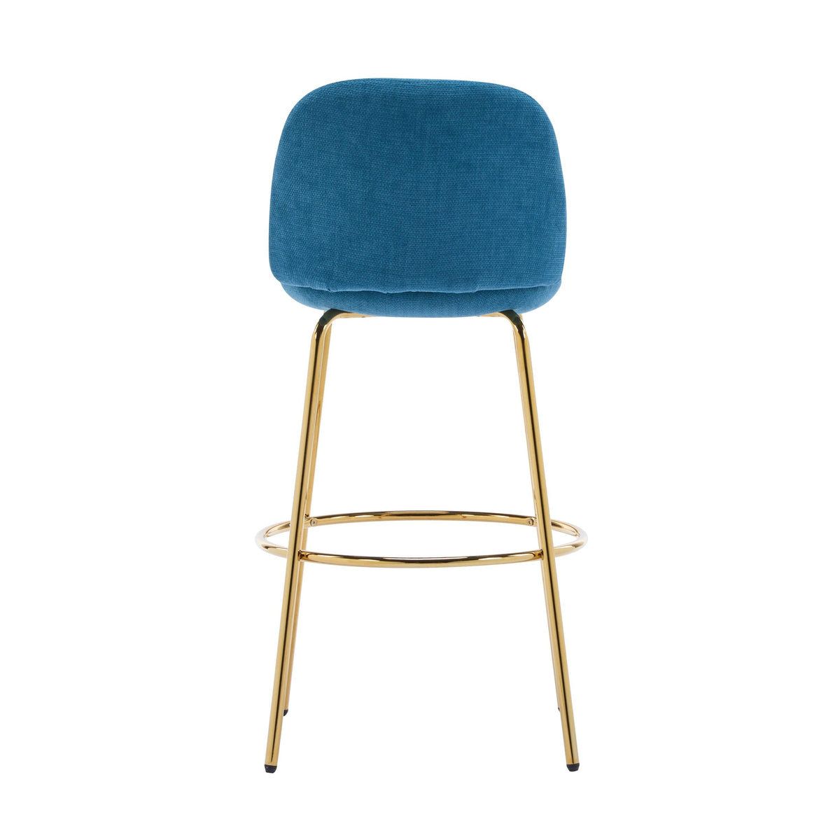 Modern Blue & Gold Upholstered Bar Stools with Backrest & Footrest – Set of 2