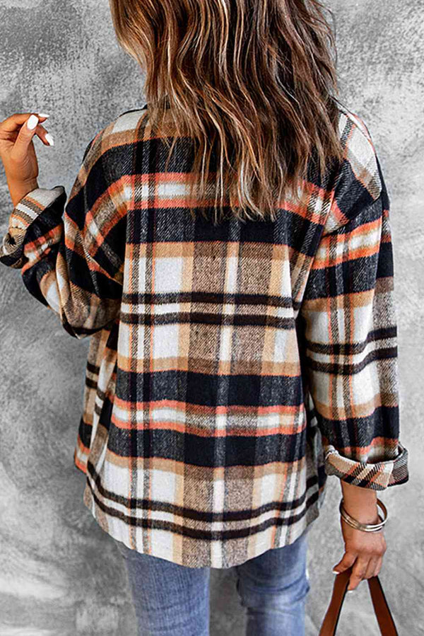 Classic Plaid Button Front Shirt Jacket with Breast Pockets Casual & Minimalist Outerwear