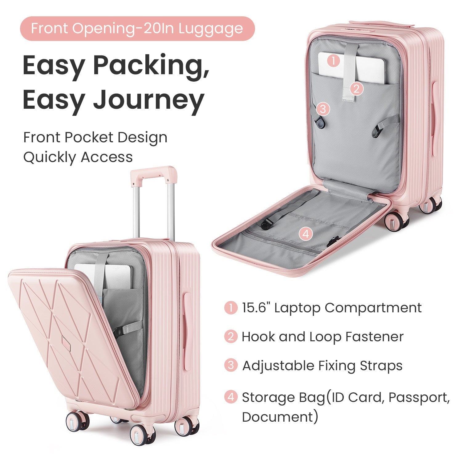 Luggage Sets 3 Piece(20/24/28), Expandable Carry On Luggage with TSA Lock Airline Approved, 100% PC Hard Shell and Lightweight Suitcase with Front Pocket and Spinner Wheels