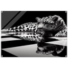 Leopard Acrylic Print on Black and White Checkered Floor – Glossy Finish Wall Art