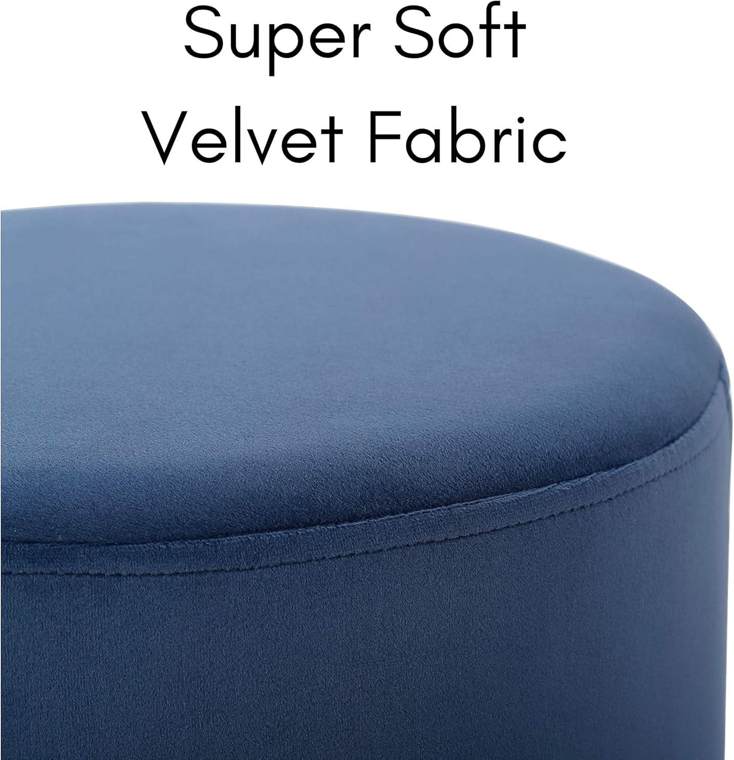 Sleek Round Ottoman Foot Stool Blue Memory Foam Padding