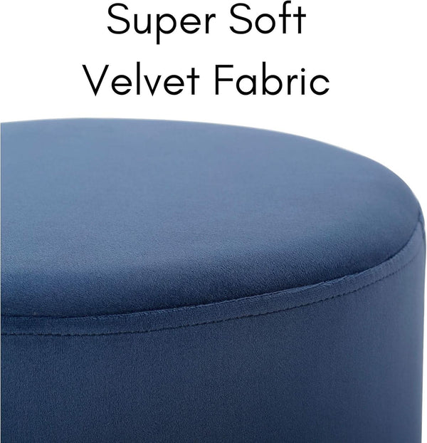 Sleek Round Ottoman Foot Stool Blue Memory Foam Padding