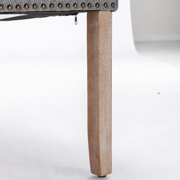 Nikki Collection Modern Tufted Solid Wood Flax Upholstered Dining Chair Nailhead Trim Set