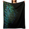 Peacock Feathers on A Black Background Throw Blanket