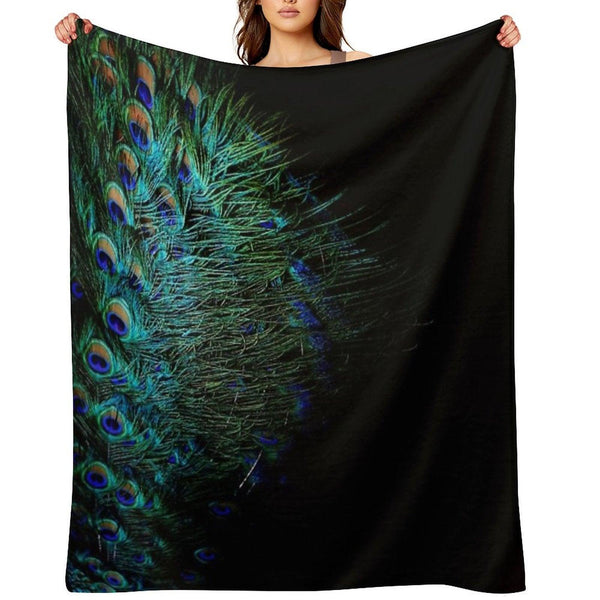 Peacock Feathers on A Black Background Throw Blanket