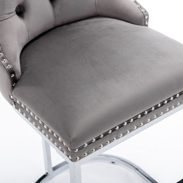 Counter Height Velvet Bar Stools with Button Back & Rivet Trim Upholstered Seats